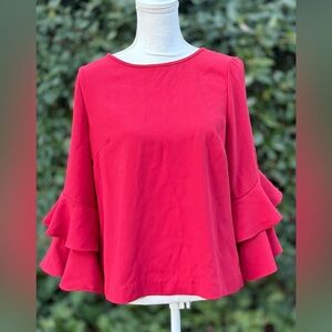 🦋 J Crew Elegant Red Ruffle Sleeve Top